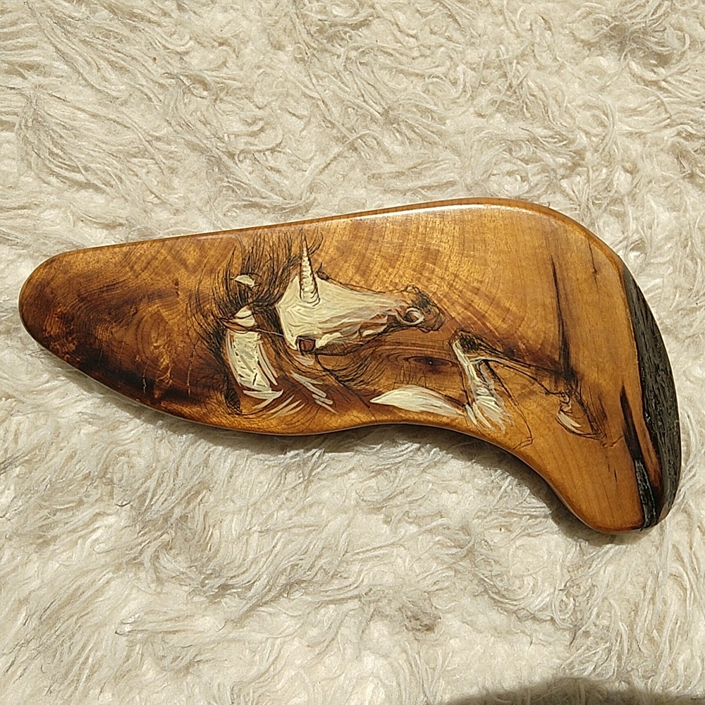 Vintage Handmade Original Unicorn Wood Block Wall Art 12"x6" Unique Eco